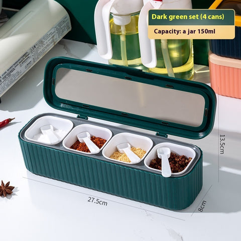 4-Compartment Transparent Spice Organizer Box – Plastic Seasoning Container Set