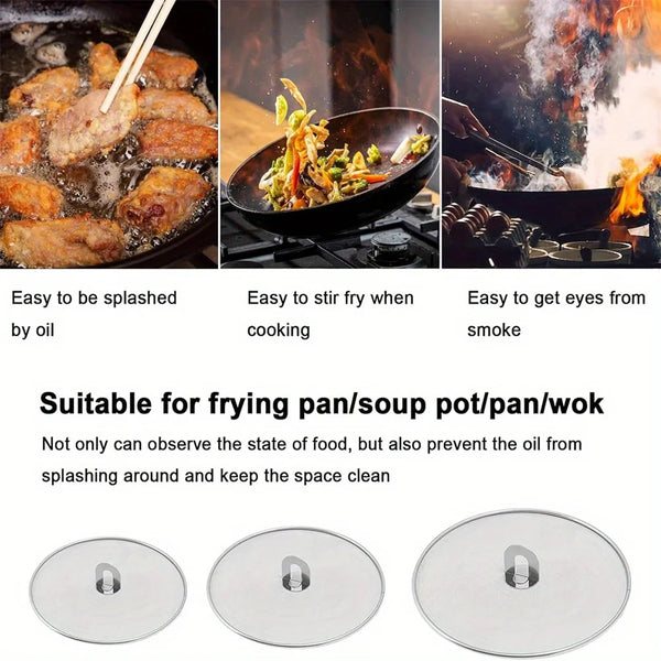 3Pcs/Pack Splatter Screen for Cooking Stainless Steel Grease Guard for Frying Pan Ultra Fine Mesh Lids Set of 3(10", 11.5", 13")
