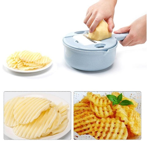 6-Blade Integrated Vegetable Cutter & Washing Bowl – Multi-Functional Kitchen Slicer