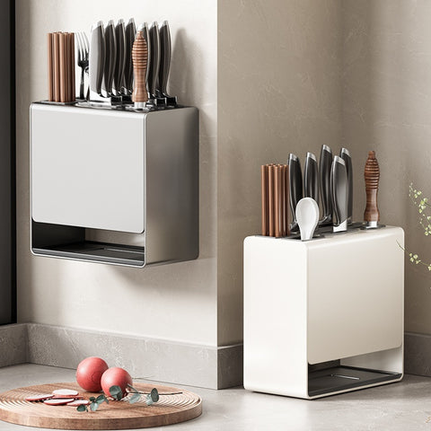 Carbon Steel Wall-Mounted or Countertop Knife Holder – Multi-Functional Kitchen Storage Rack