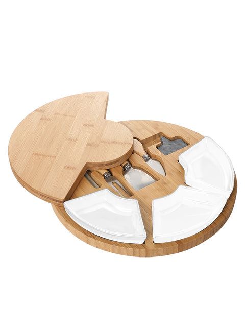 Premium Charcuterie Board with Ceramic Dishes and Hidden Knife Set