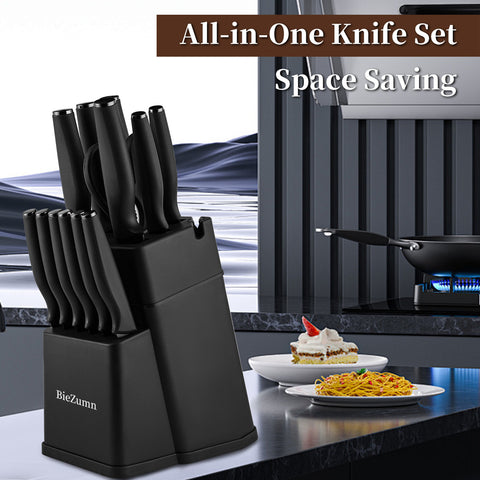German Stainless Steel 16-Piece Knife Set with Sharpener & Board