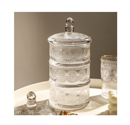 Wudy European 3-Tier Jar | Embossed Glass Organizer
