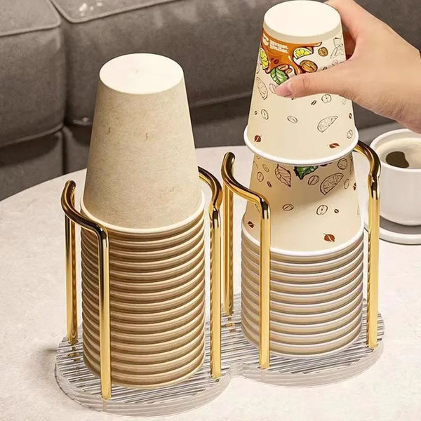 Household Disposable Cup Holder Luxury Storage Organizer Water Tea Cups Dispenser Rack Shelf with Longer Stick Mug Display Stand
