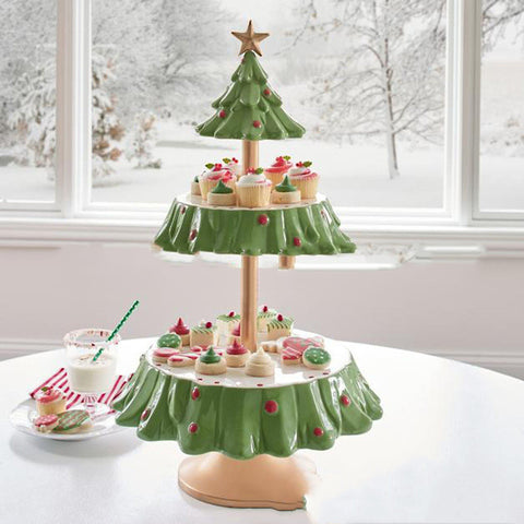 Christmas Tree Tiered Dessert Stand – Resin Holiday Food Display Tray