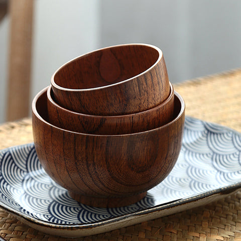 Japanese Style Wooden Bowl Set — Handcrafted Natural Jujube Wood Dining Bowl (3 Sizes)