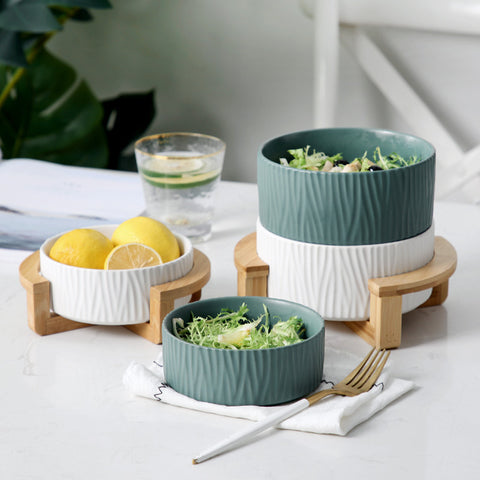 Ceramic Bowl with Wooden Stand - 850ml