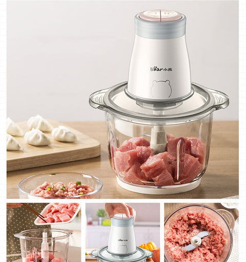 2L Electric Meat Grinder – Thickened Glass Bowl & 300W Copper Motor (4-Blade Chopper)