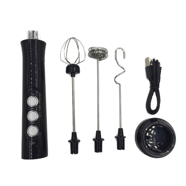 Wudy Kitchen Wudy Whisk Milk Frother 3-Speed Electric — milk frother — close-up detail on walnut surface
