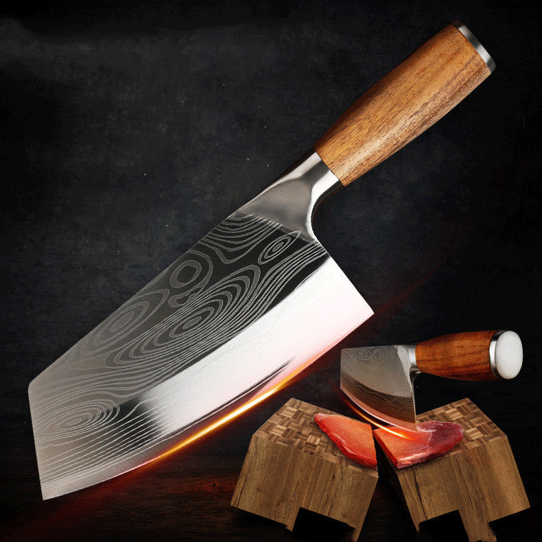 Laser Damascus Pattern Slicing Knife – Wood Handle