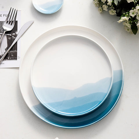 Nordic Fine Porcelain Dinnerware – Blue Gradient Bowls & Plates