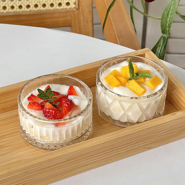 Wudy Kitchen Wudy Glass Dessert Cup Set — lead-free glass, Japanese pattern — lifestyle scene — kitchen setting
