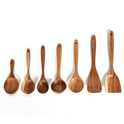 8-Piece Natural Wooden Cooking Utensil Set — Heat-Resistant Teak Wood Spoon