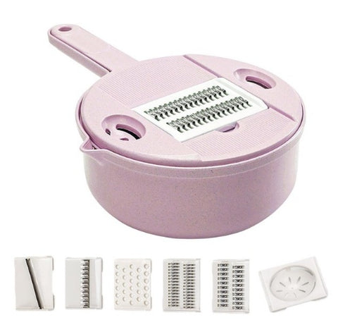 6-Blade Integrated Vegetable Cutter & Washing Bowl – Multi-Functional Kitchen Slicer