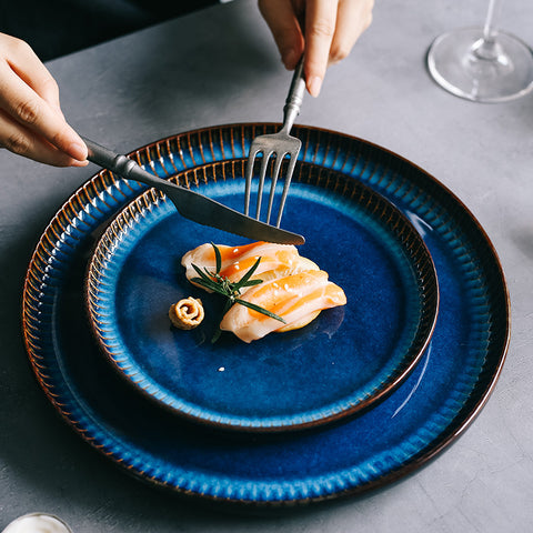 Porcelain Blue Stripe Plate – Round Dinnerware in 3 Sizes