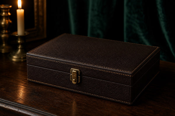 The Smokelier Set — onyx black full-grain leather box