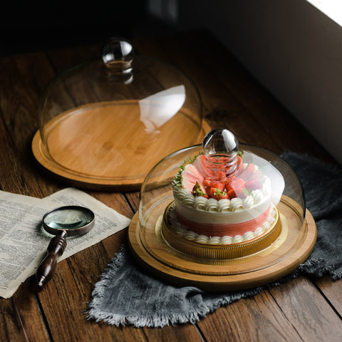 Bamboo Cake Stand with Glass Dome – Premium Presentation Tray