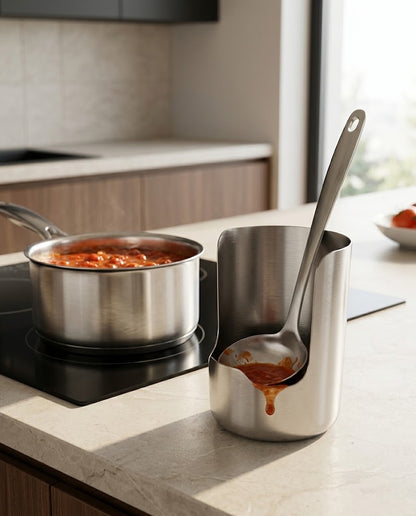 Brushed Stainless Steel Spoon Rest with Lid Holder