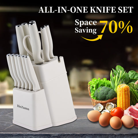 German Stainless Steel 16-Piece Knife Set with Sharpener & Board