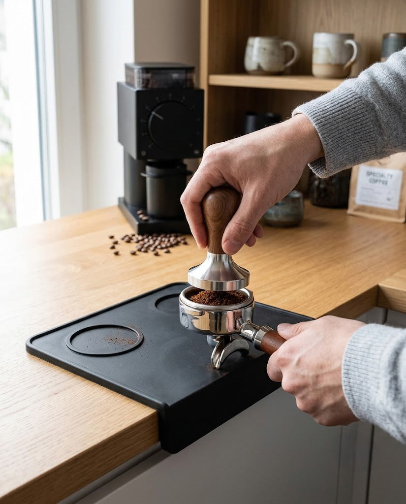 Firm tamp, unmarked worktop
