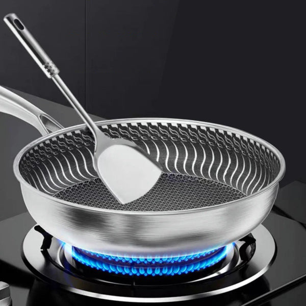 316L Stainless Steel Frying Pan Frying Pan Household Flat Bottomed Pan Frying Steak and Egg Pan Uncoated Induction Cooker Gas Un