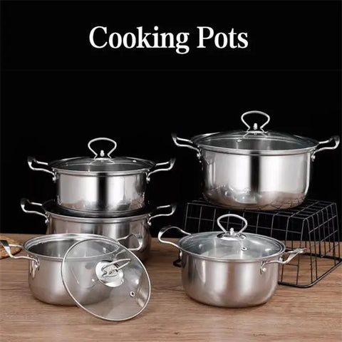 Premium Stainless Steel 5-Piece Cooking Pot Set with Glass Lids