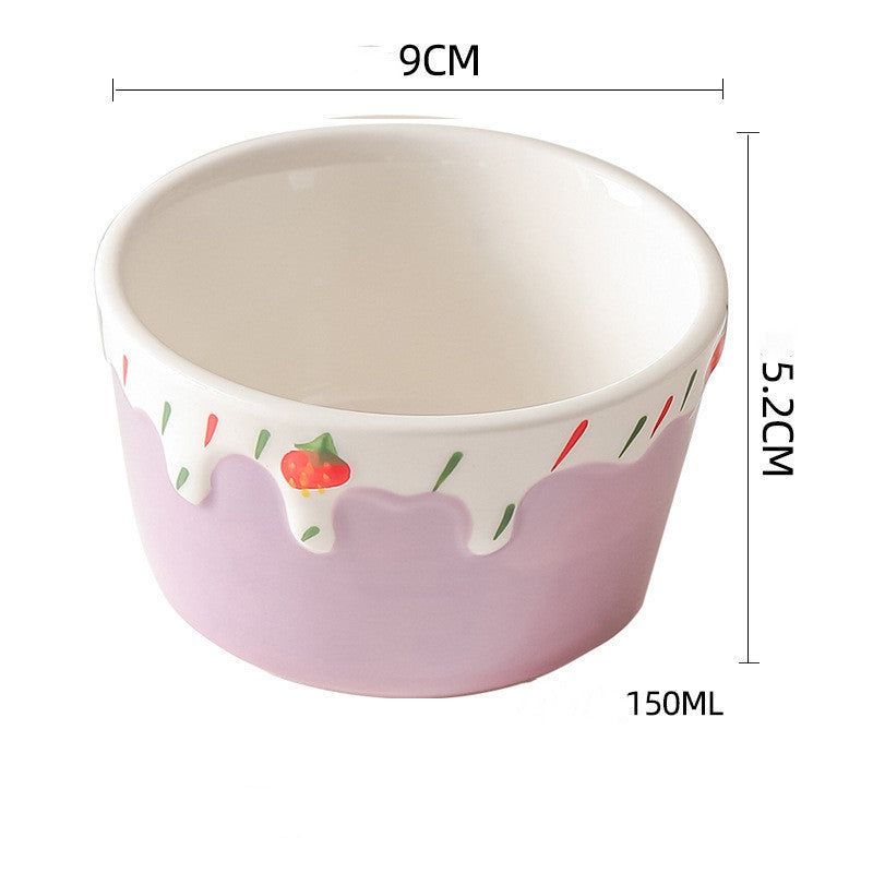 Wudy Colorful Porcelain Dessert Bowl | Strawberry Drip Design