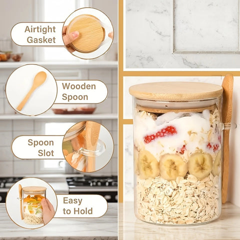 Glass Storage Jar with Wooden Lid and Spoon
