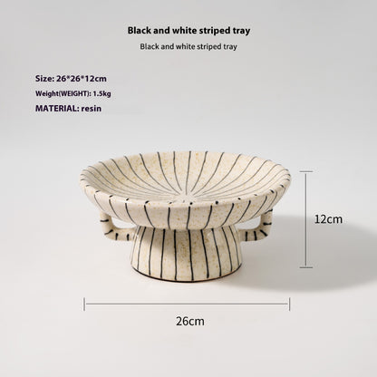 Black and White Striped Resin Fruit Plate – Retro Creative Dessert Stand