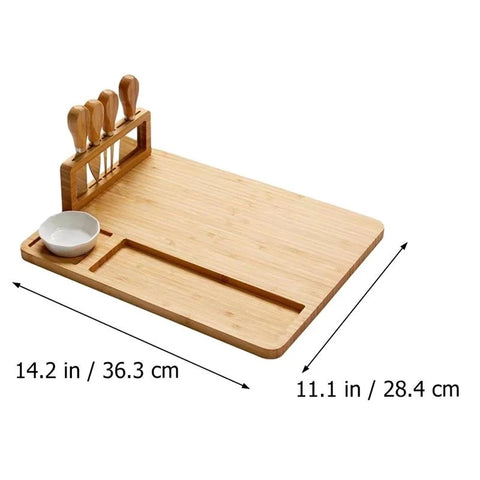 Bamboo Charcuterie Board with Knife Holder and Serving Dish