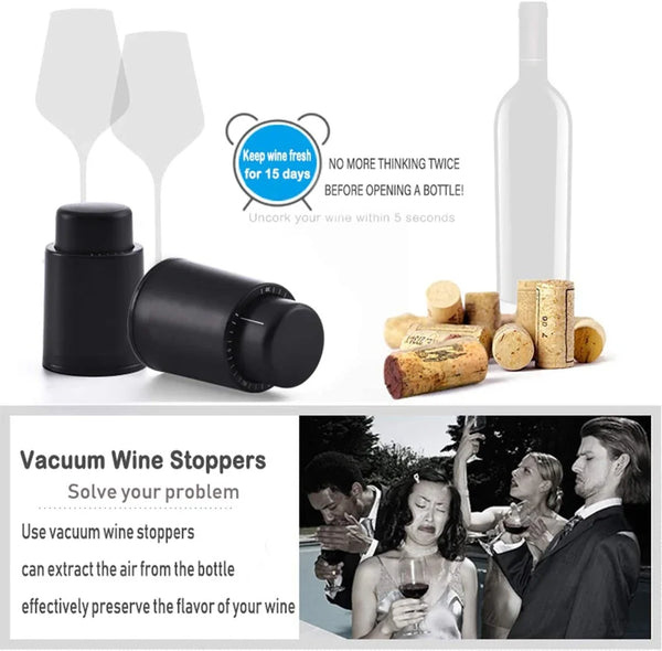 Vacuum Wine Bottle Cap Stopper Sealed Storage Vacuum Memory Wine Stopper Push Style Bar Tools Barware Wine Cork Black