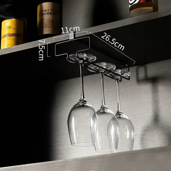 Carbon Steel Wine Glass Rack - No Drill Hanging Holder for Stemware, Electroplated Multi-Size Cup Organizer Wine Glass Storage