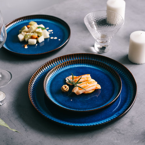 Porcelain Blue Stripe Plate – Round Dinnerware in 3 Sizes