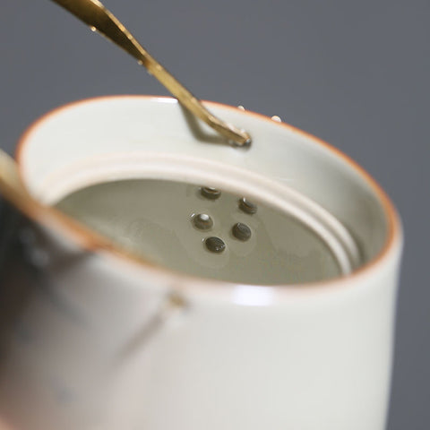 Handmade Ceramic Teapot with Mountain Design – Brass Handle