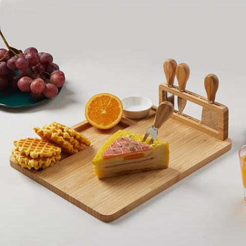 Bamboo Charcuterie Board with Knife Holder and Serving Dish