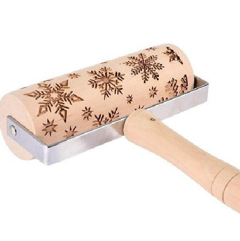Embossed Wooden Rolling Pin – Christmas Pattern Dough Roller