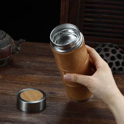 Bamboo Stainless Steel Insulated Water Bottle – 500ml