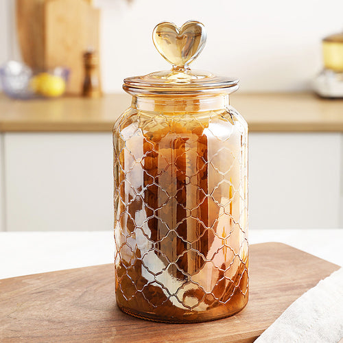 Wudy Japanese Amber Jar | Airtight Heart-Lid Glassware