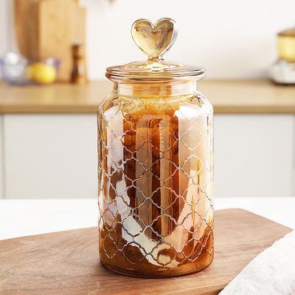 Wudy Japanese Amber Jar | Airtight Heart-Lid Glassware