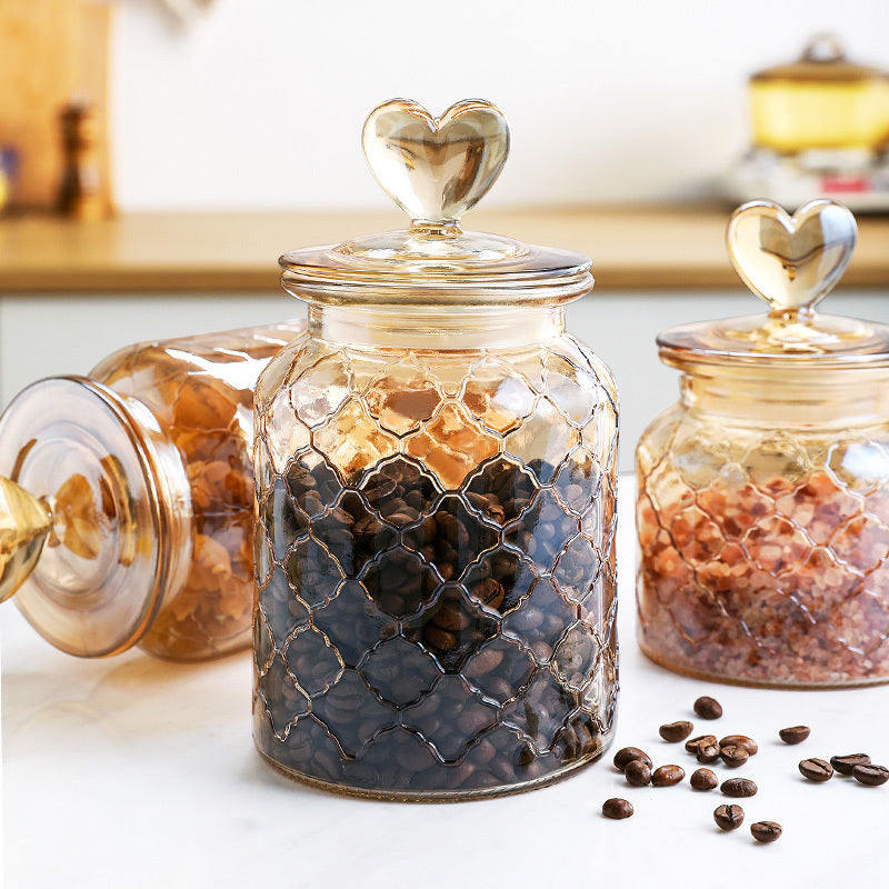 Wudy Japanese Amber Jar | Airtight Heart-Lid Glassware