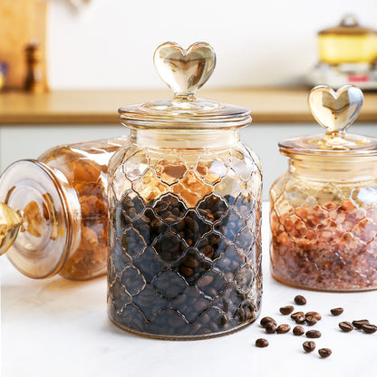 Wudy Japanese Amber Jar | Airtight Heart-Lid Glassware