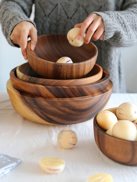 Handcrafted Natural Wooden Salad & Fruit Bowl – Rustic Kitchen Decor