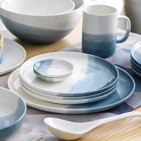 Nordic Fine Porcelain Dinnerware – Blue Gradient Bowls & Plates