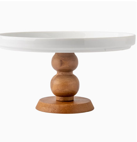 Vintage Wooden Base Ceramic Dessert Stand – Nordic High Foot Fruit Plate