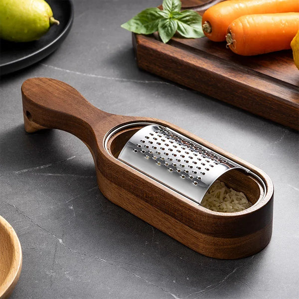 Cheese Grater with Wooden Container 304 Stainless Steel Cheese Grater Box Kitchen Parmesan Zester Cheese Grater Shredder JT