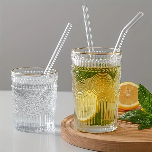 Heat Resistant Glass Straws Set with Brush Reusable for Smoothies Milkshakes Tea Juice Washable