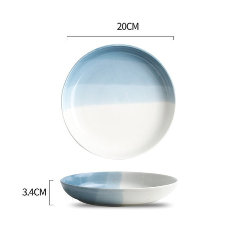 Nordic Fine Porcelain Dinnerware – Blue Gradient Bowls & Plates