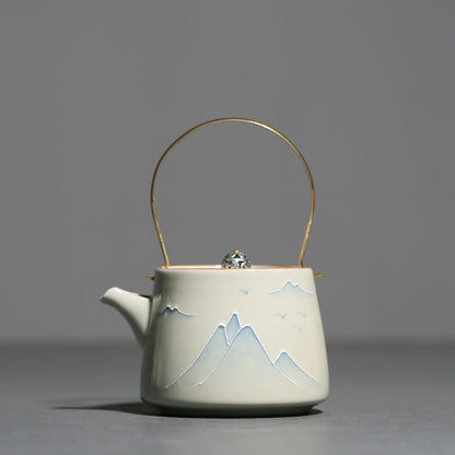Wudy Ceramic Teapot | Mountain Design with Brass Handle