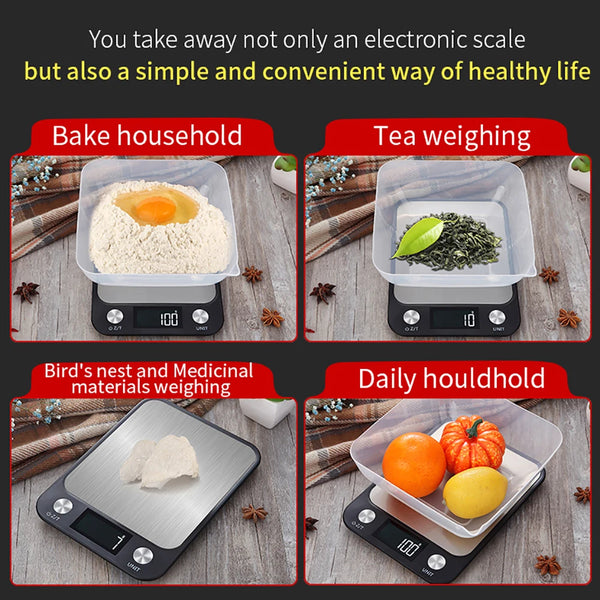 Kitchen Scale 15Kg/1G Baking Weighing Food Coffee Balance Smart Electronic Digital Scales Stainless Steel Design for Cooking
