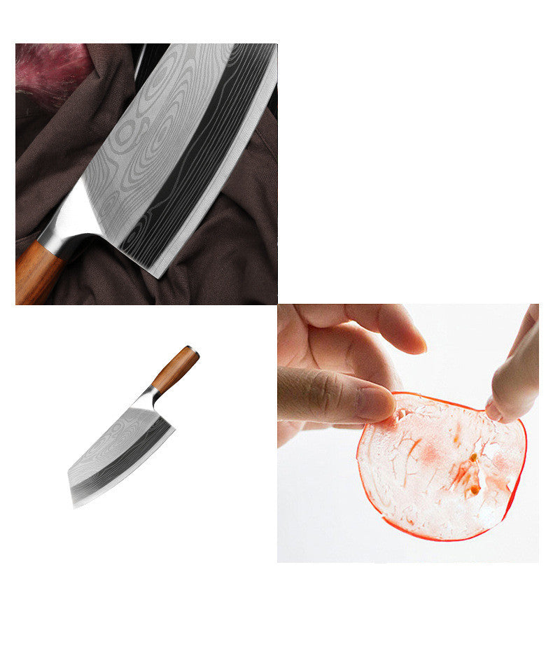 Laser Damascus Pattern Slicing Knife – Wood Handle